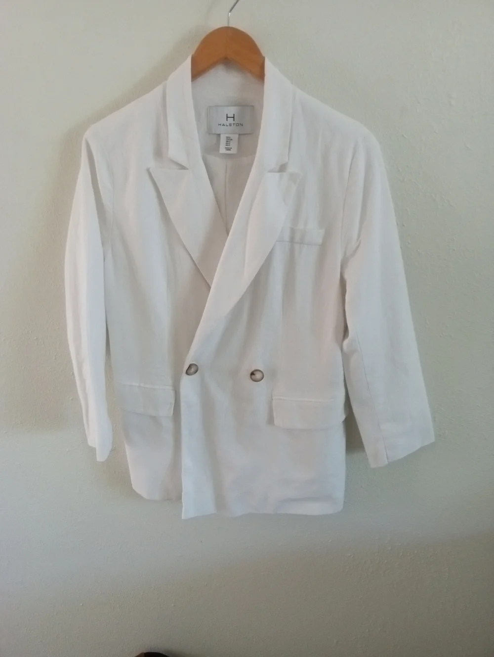 HALSTON Linen Blend White Double Breasted Blazer | S - Picture 3 of 9